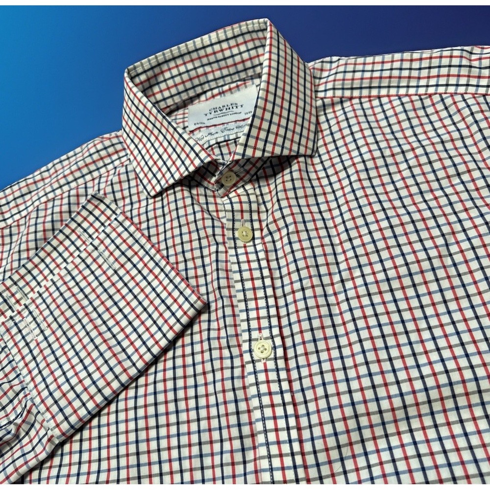 Charles Tyrwhitt Shirt Mens M‎ 15.5 35 White Blue Check French Cuff Button Up